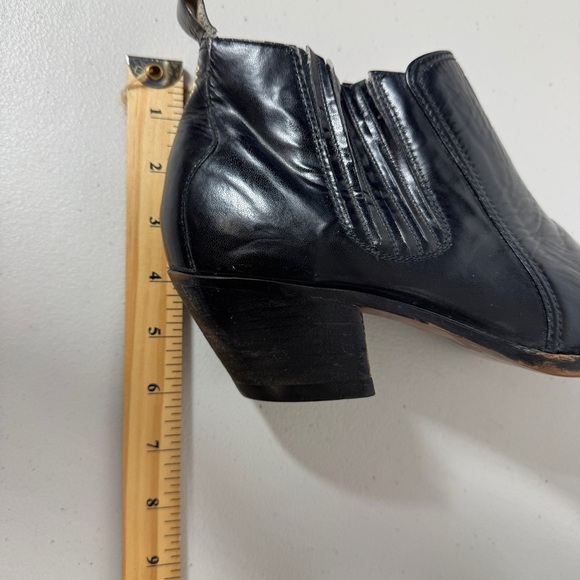 Black Leather Chelsea Western Block Heel Classic Pull-On Ankle Boots Size 8.5 - Picture 15 of 16
